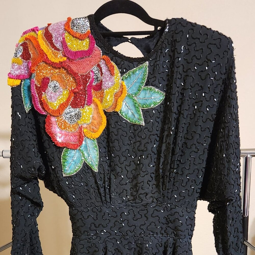 Liza Carr Vintage Black Silk Cocktail Dress
